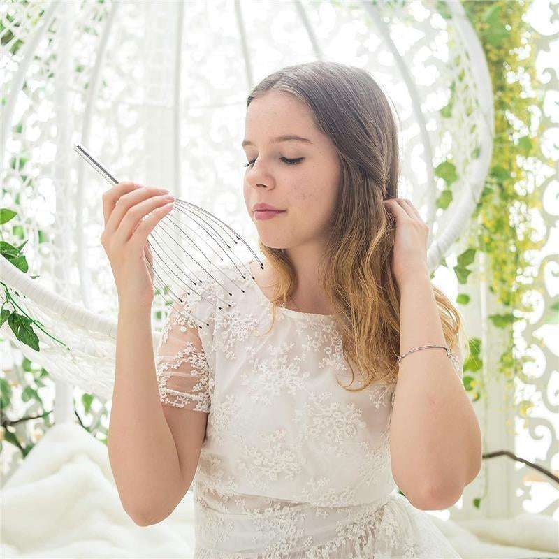 Ultimate 20-Finger Cordless Head Massager for Complete Relaxation - Adjustable and Silvery Design