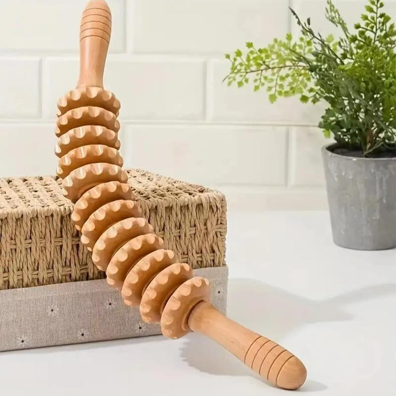 12-Wheel Wooden Massage Roller - Ultimate Manual Body Massager for Muscle Relaxation & Stress Relief at Home or On-the-Go