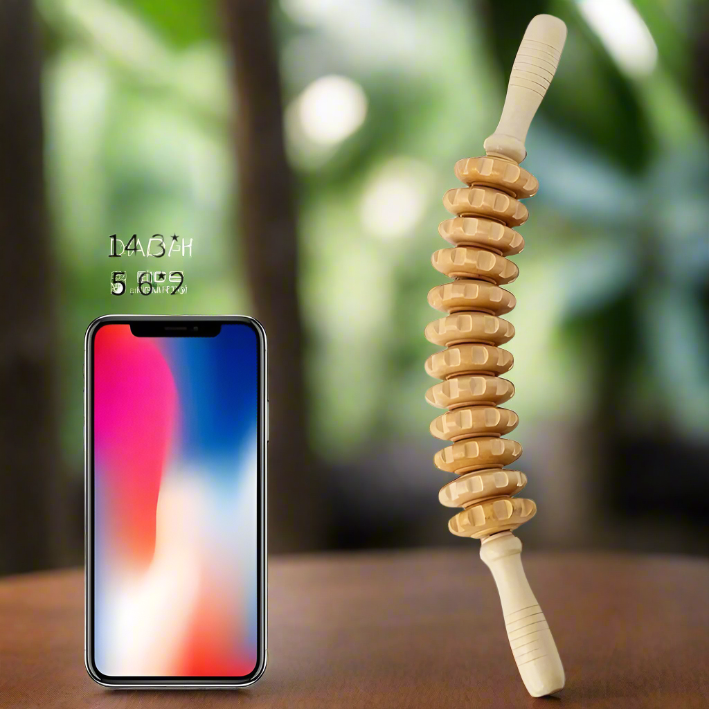 RelaxxZen 12-Wheel Wooden Massage Roller – manual for muscle relaxation &amp; stress relief